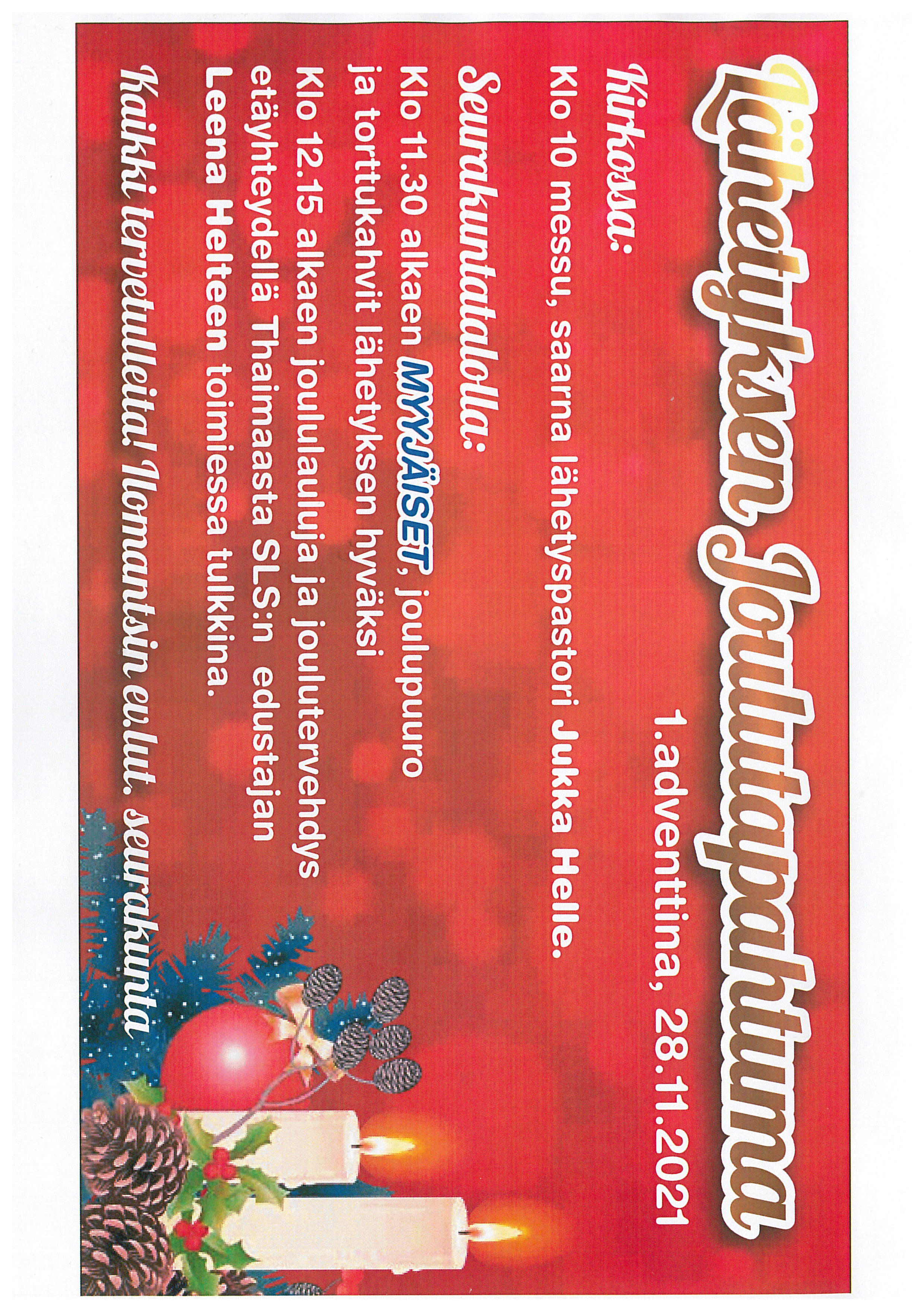 1. adventtisunnuntain lähetystapahtuma Lähetyksen joulutapahtuma